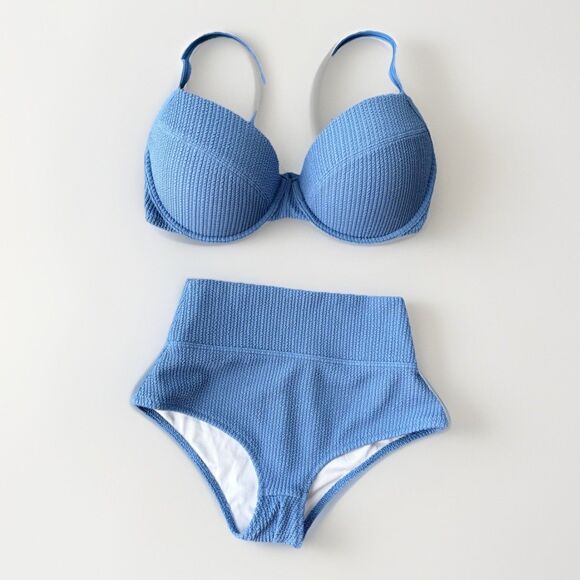 Victoria's Secret Other - PINK Victoria’s Secret Blue Textured Bikini Size XS Swimsuit Push-up